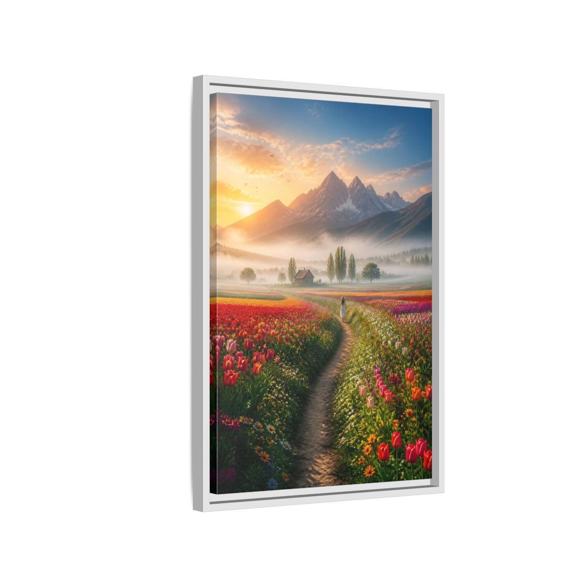 Side Mockup 1. Path Through Tulip Fields shown as framed canvas print