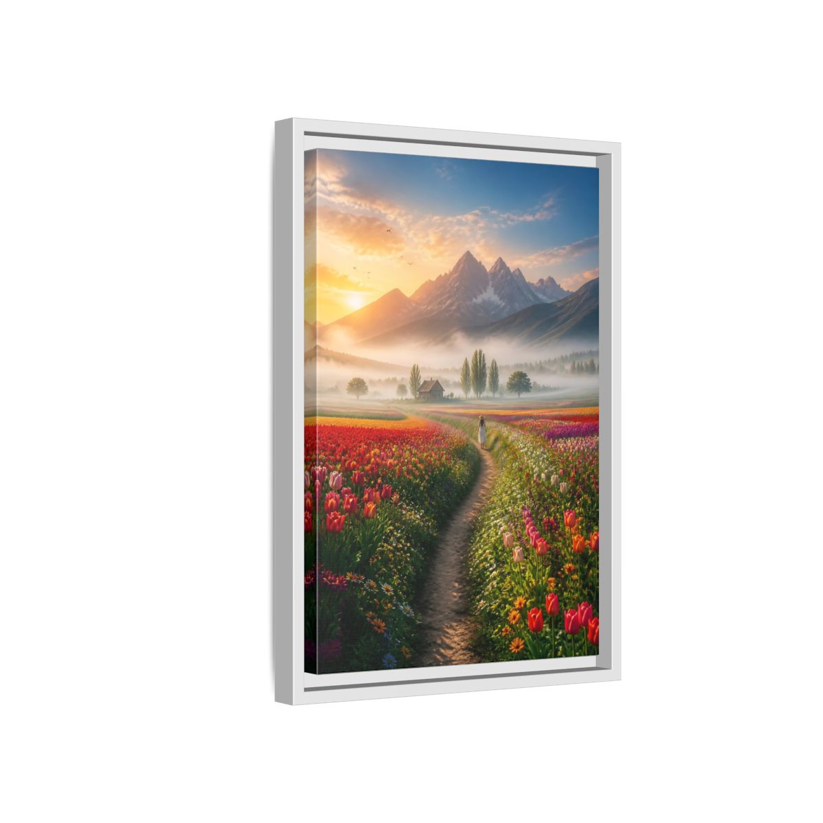 Side Mockup 4. Path Through Tulip Fields shown as framed canvas print