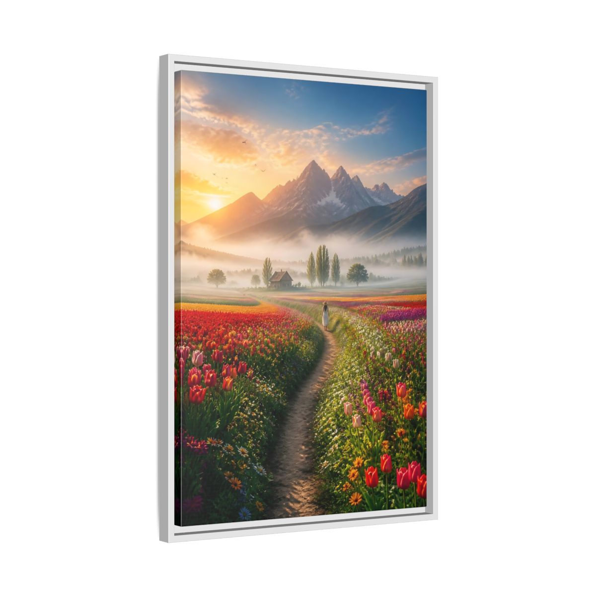 Side Mockup 10. Path Through Tulip Fields shown as framed canvas print