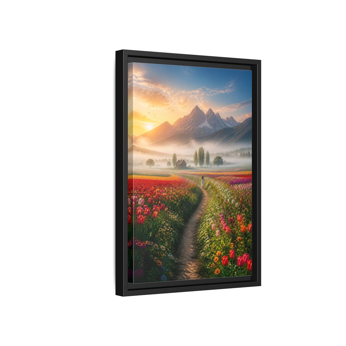 Side Mockup 6. Path Through Tulip Fields shown as framed canvas print