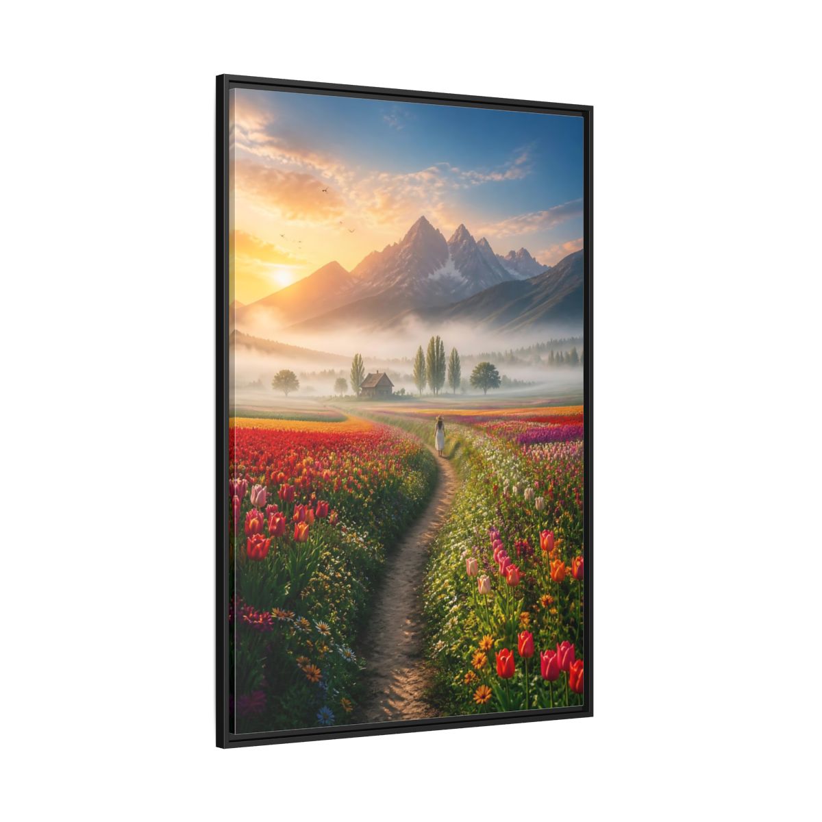 Side Mockup 12. Path Through Tulip Fields shown as framed canvas print