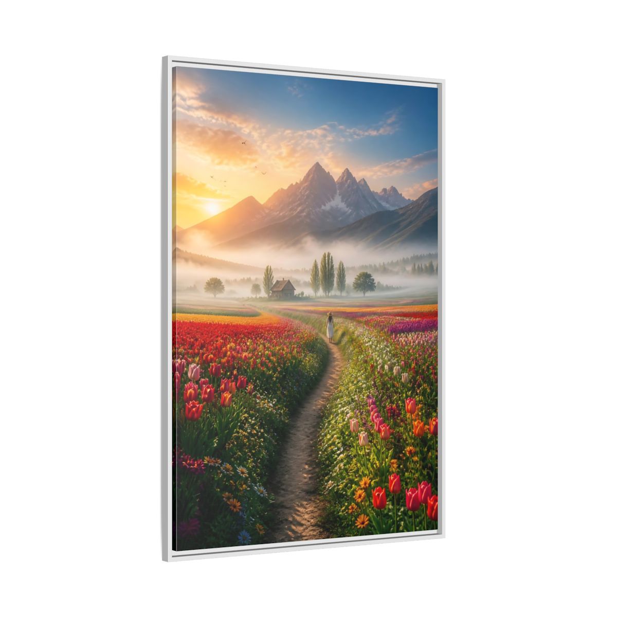 Side Mockup 7. Path Through Tulip Fields shown as framed canvas print