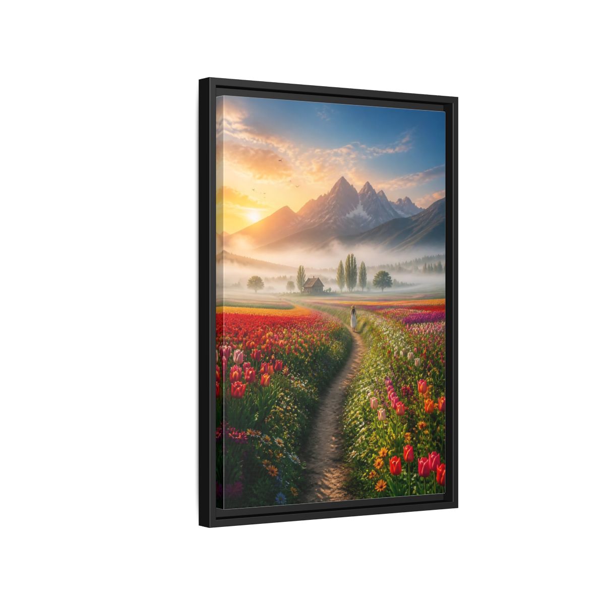 Side Mockup 3. Path Through Tulip Fields shown as framed canvas print