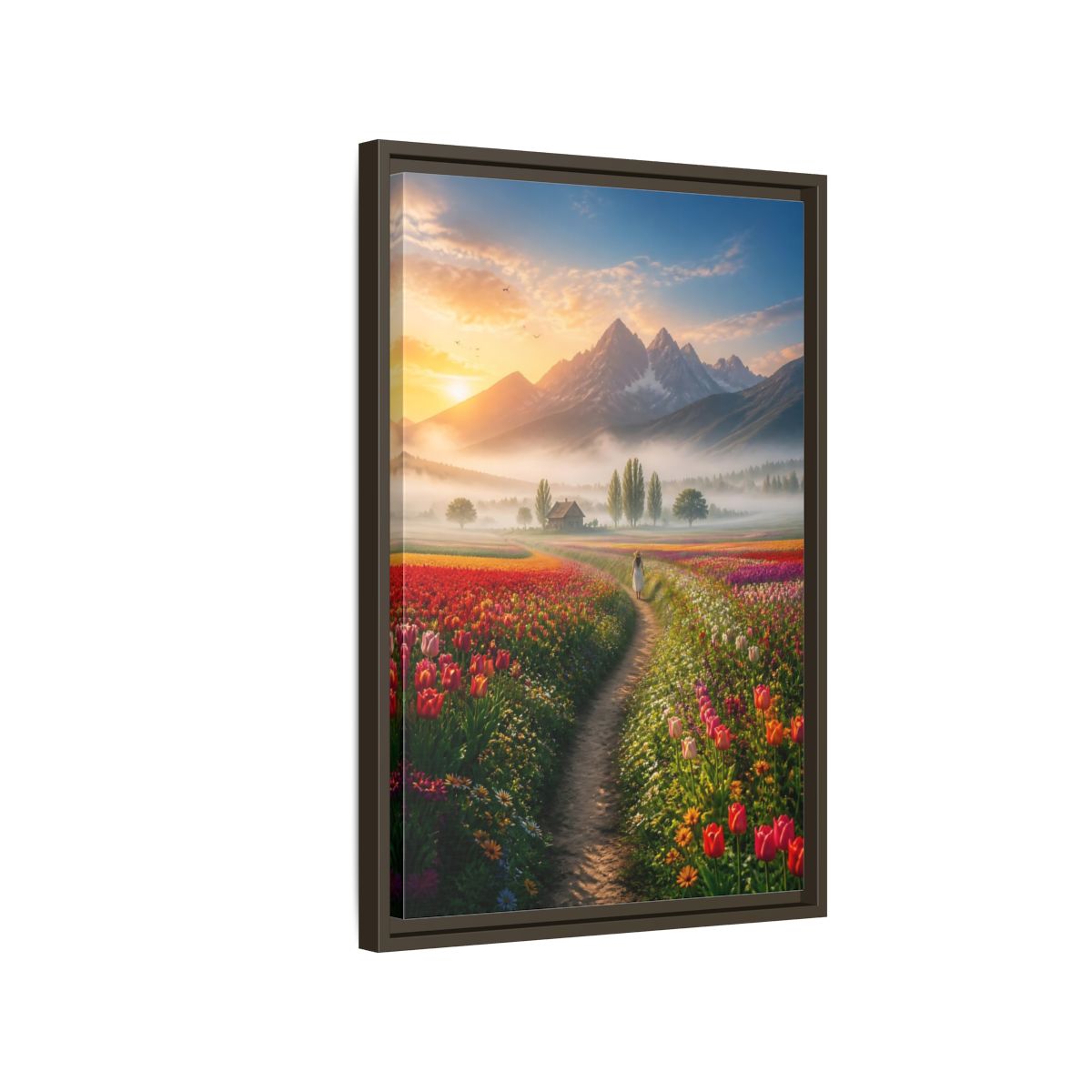 Side Mockup 2. Path Through Tulip Fields shown as framed canvas print