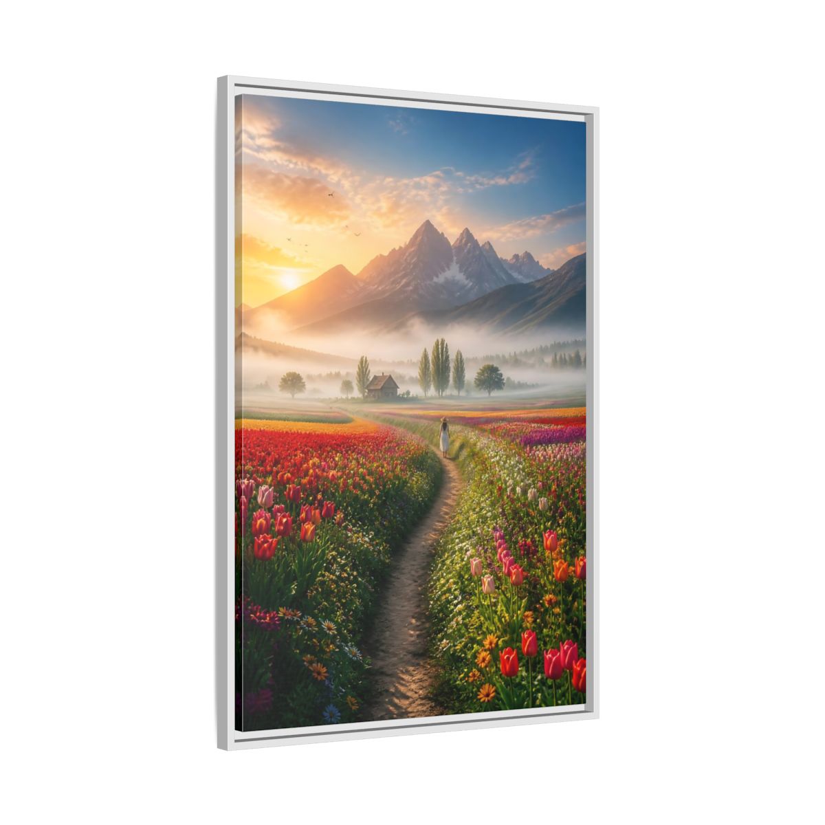 Side Mockup 9. Path Through Tulip Fields shown as framed canvas print