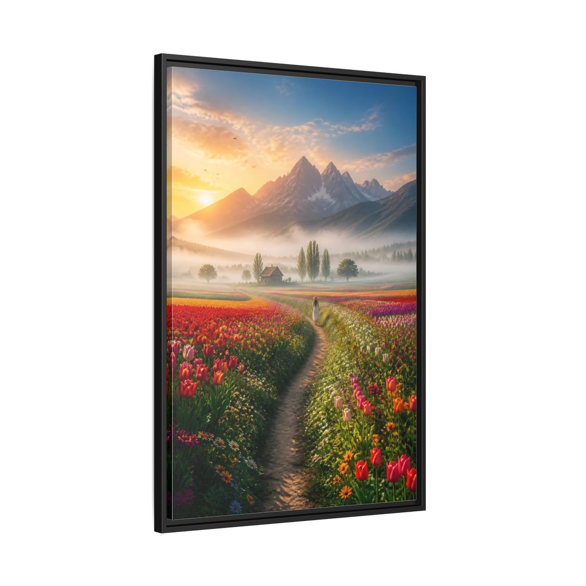 Side Mockup 13. Path Through Tulip Fields shown as framed canvas print
