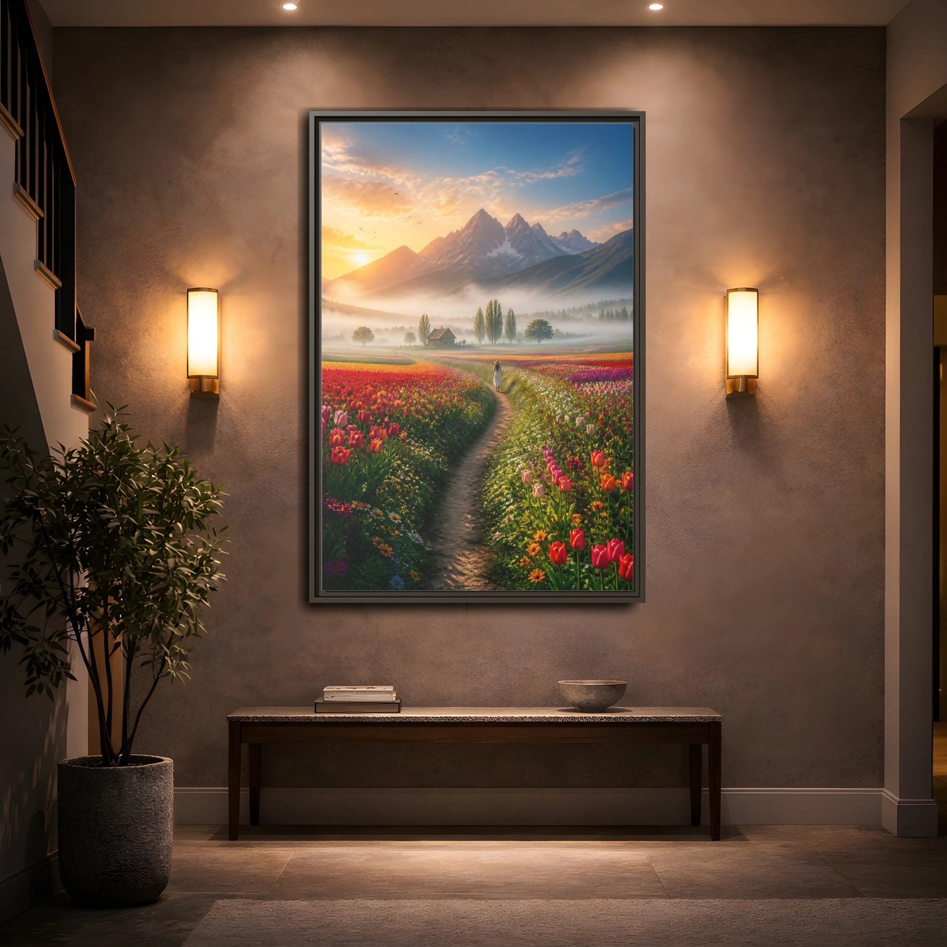 Mockup 2. Path Through Tulip Fields shown as framed canvas print