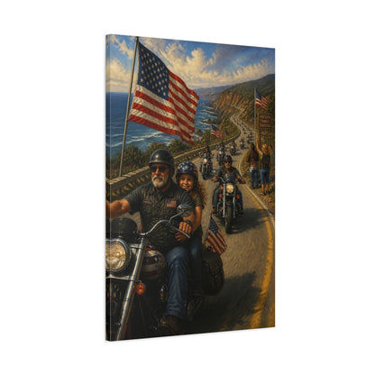 Main Mockup. Patriotic Motorcycle Ride shown as canvas print