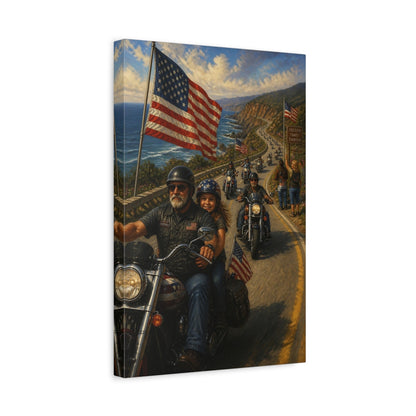 Side Mockup 4. Patriotic Motorcycle Ride shown as canvas print