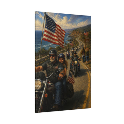 Side Mockup 1. Patriotic Motorcycle Ride shown as canvas print