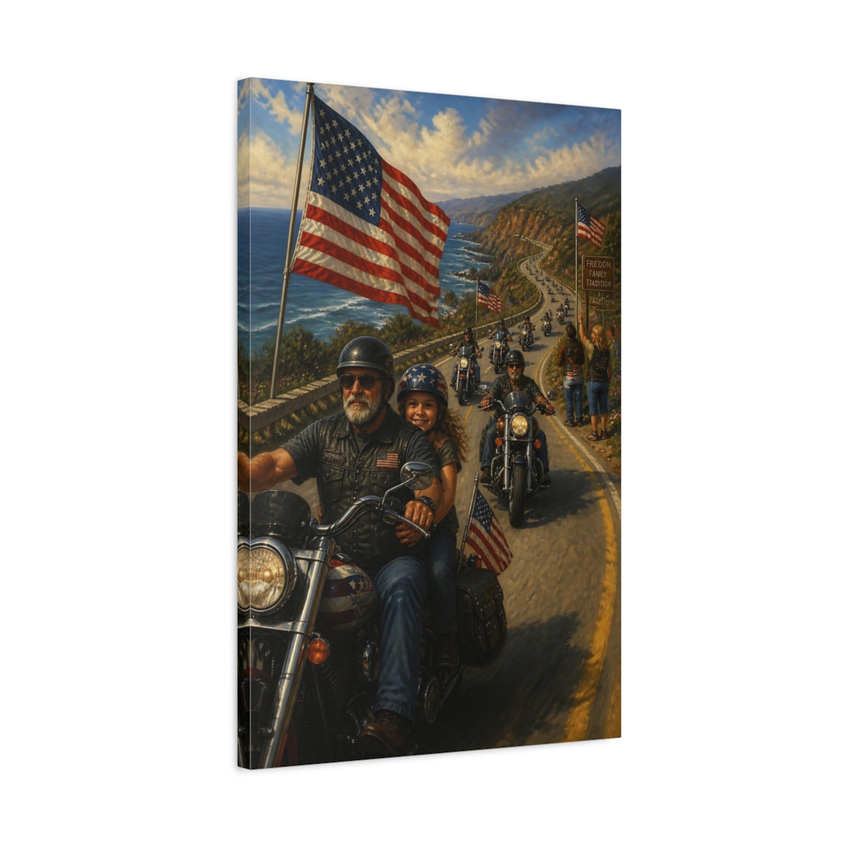 Side Mockup 2. Patriotic Motorcycle Ride shown as canvas print