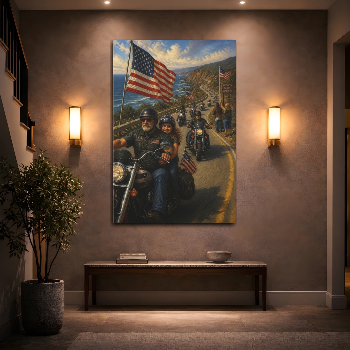 Mockup 2. Patriotic Motorcycle Ride shown as canvas print