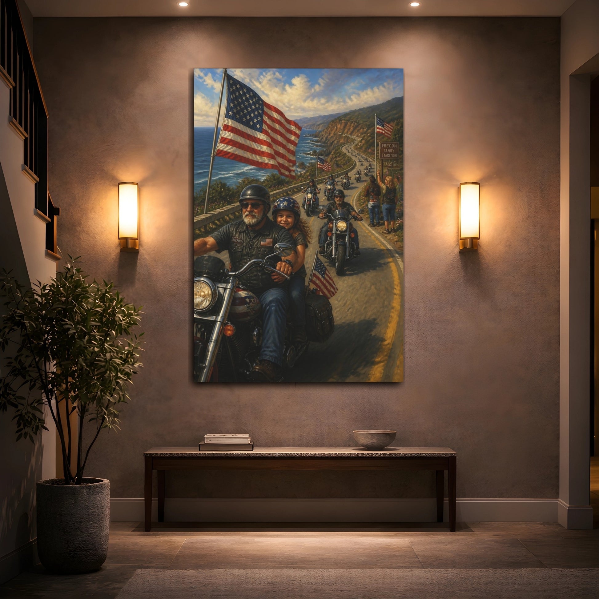 Mockup 2. Patriotic Motorcycle Ride shown as canvas print