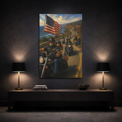 Mockup 3. Patriotic Motorcycle Ride shown as canvas print