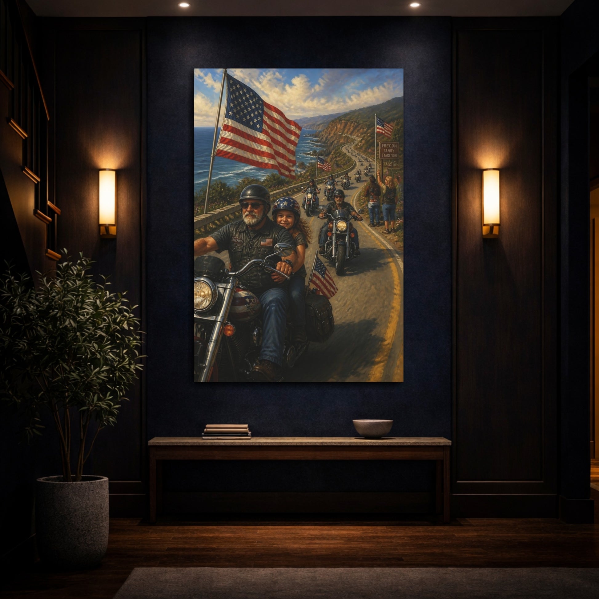 Mockup 4. Patriotic Motorcycle Ride shown as canvas print