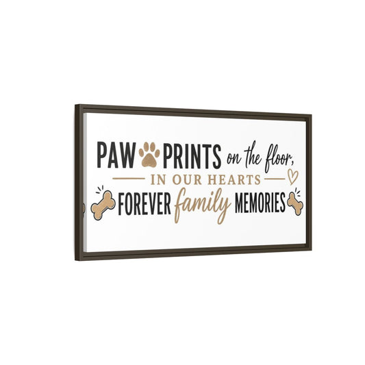Main Mockup. Paw Prints Family Memories shown as framed canvas print