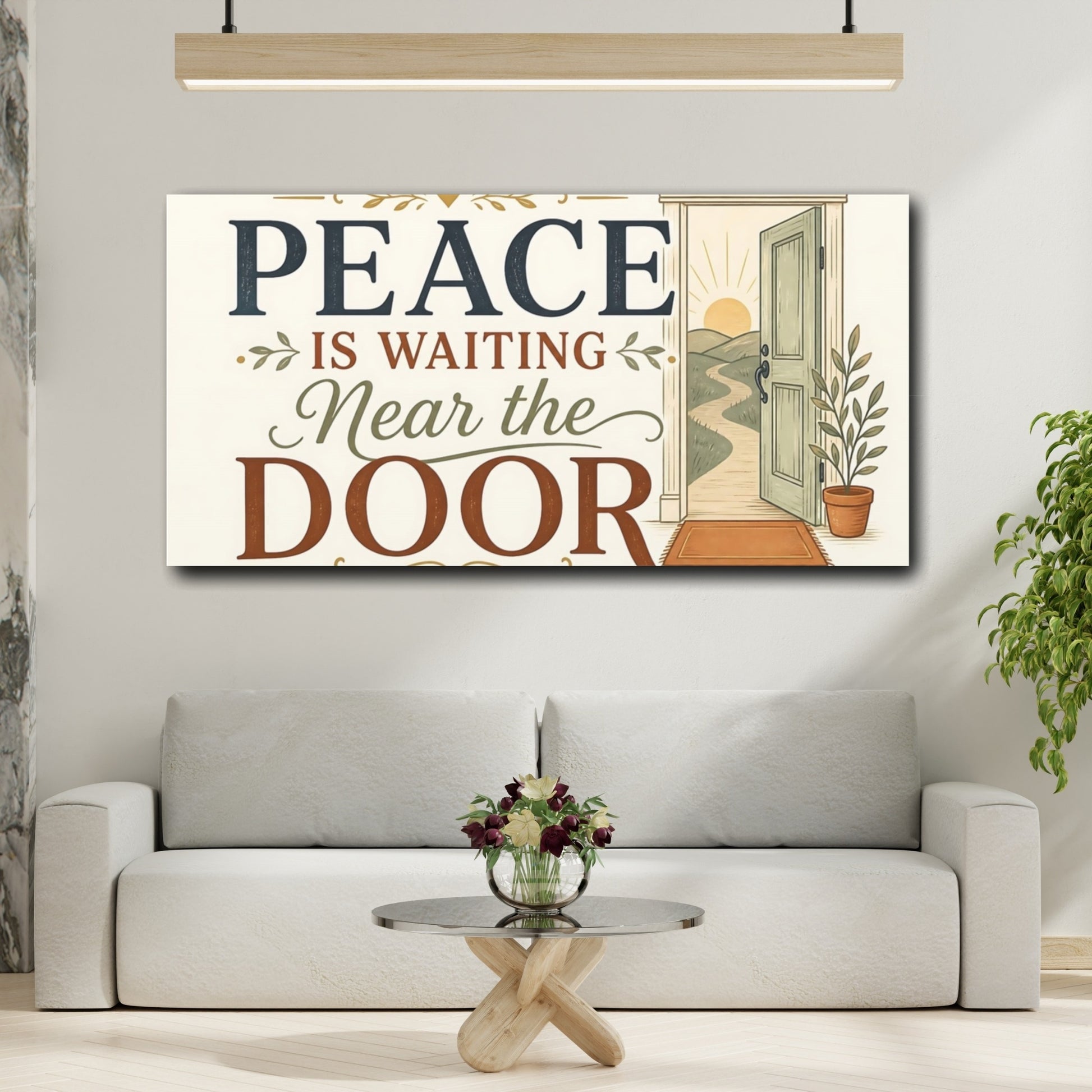 Mockup 2. Peace Near The Door shown as canvas print
