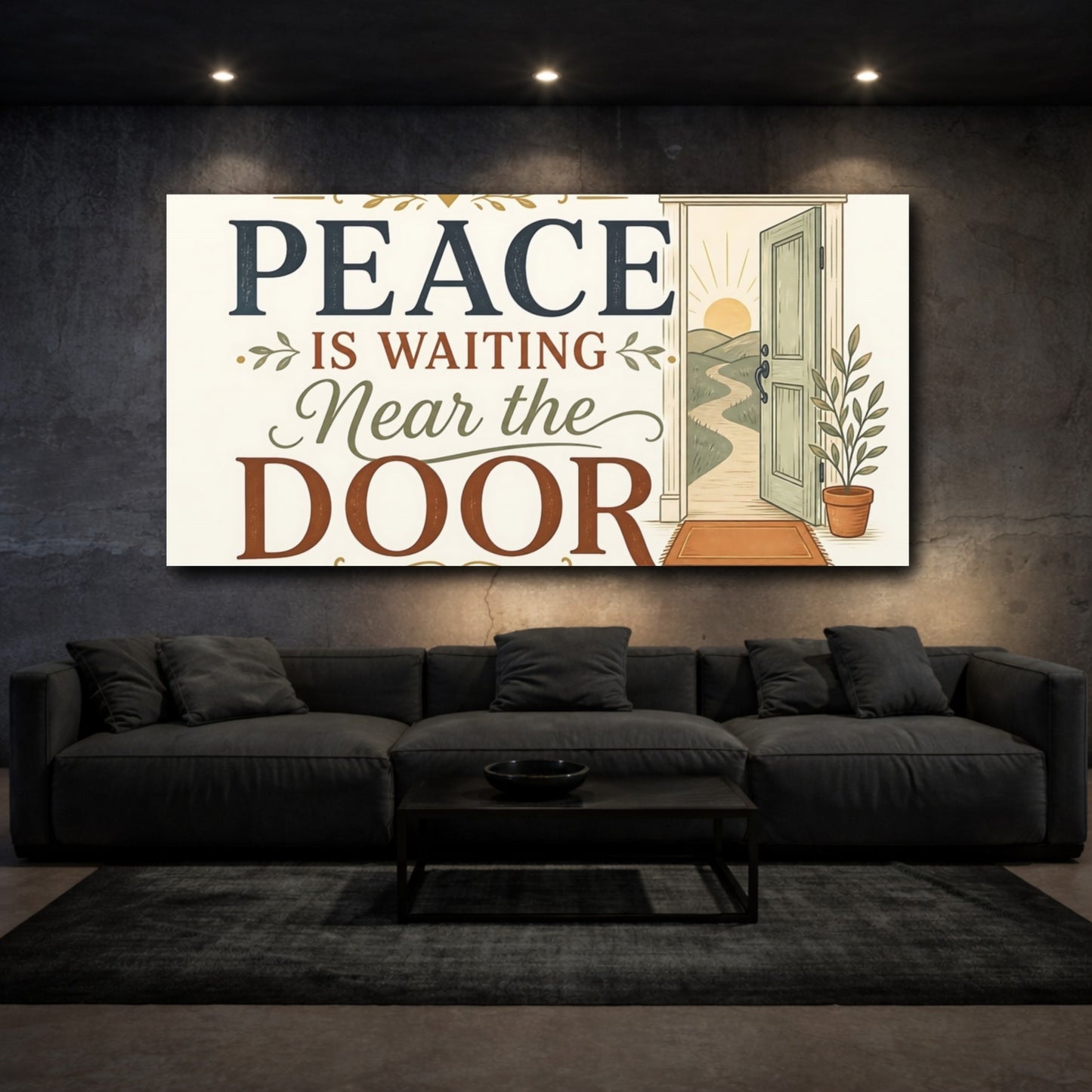 Mockup 3. Peace Near The Door shown as canvas print