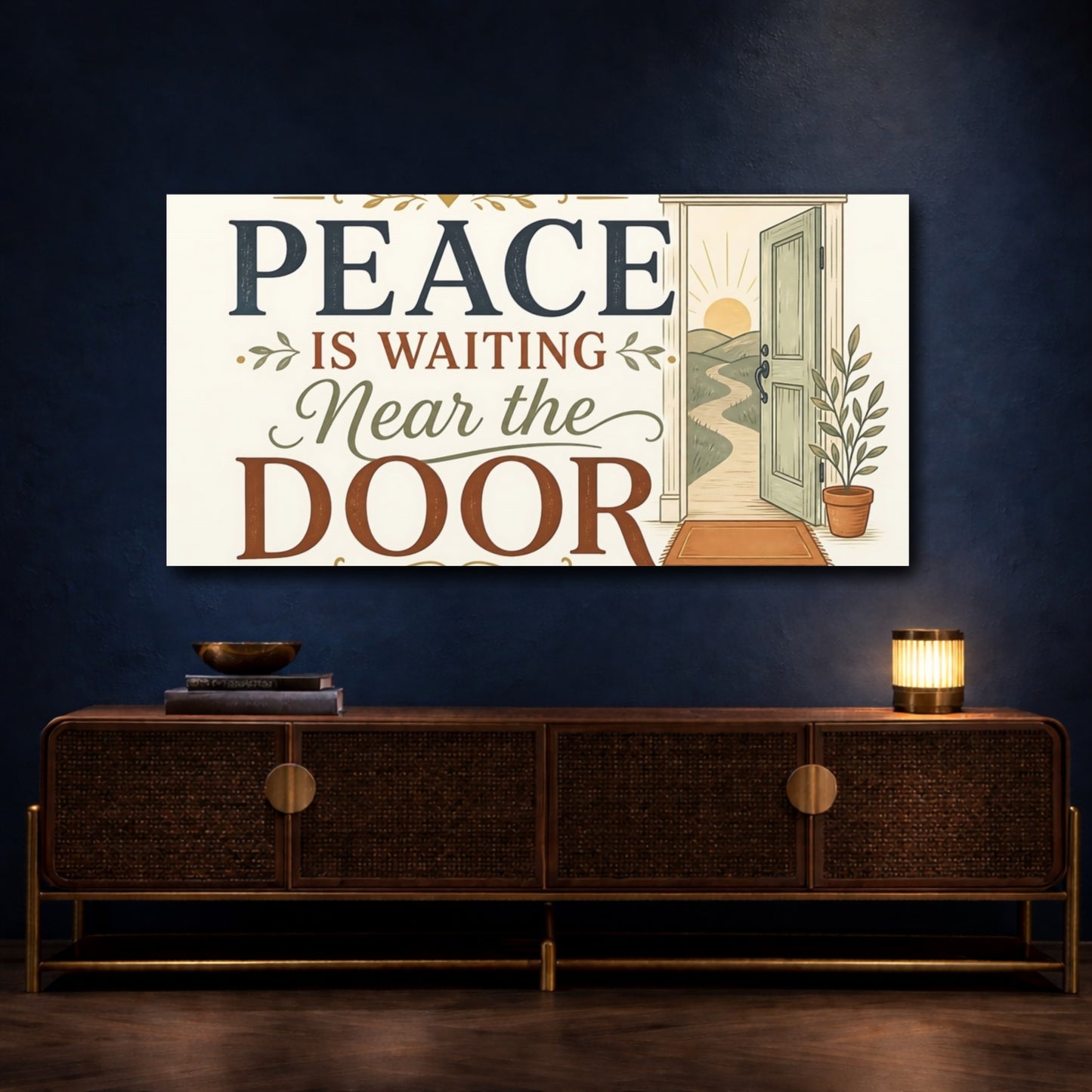 Mockup 4. Peace Near The Door shown as canvas print