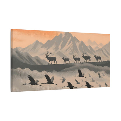 Side Mockup 1. Peach Mountain Silhouettes shown as canvas print