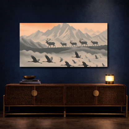 Mockup 4. Peach Mountain Silhouettes shown as canvas print