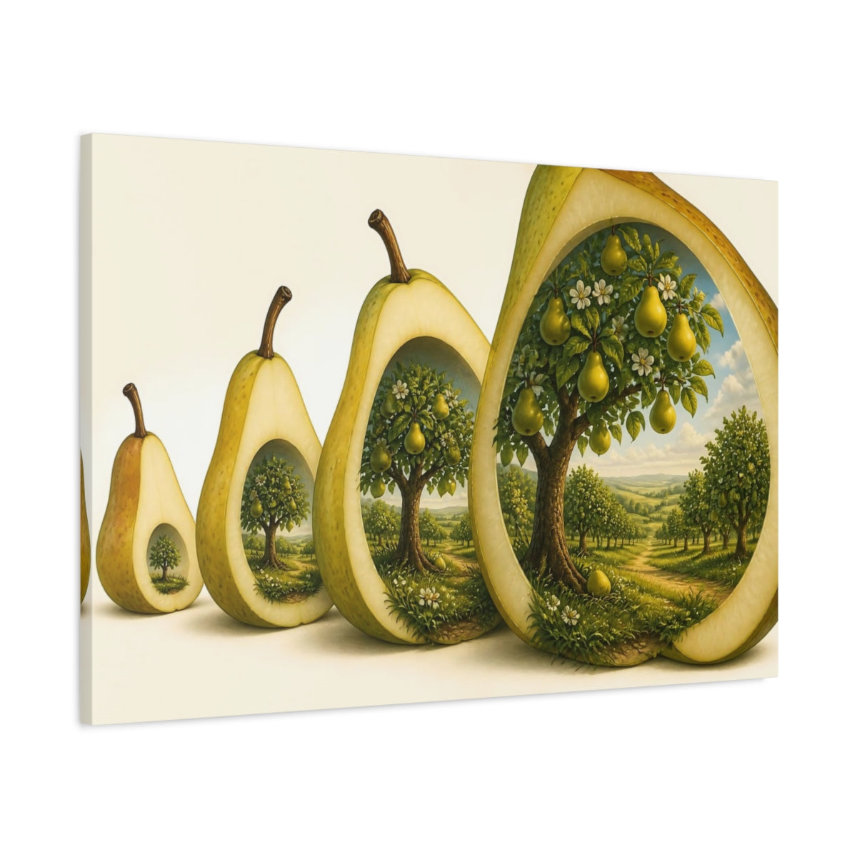 Main Mockup. Pear Illusion Orchard shown as canvas print