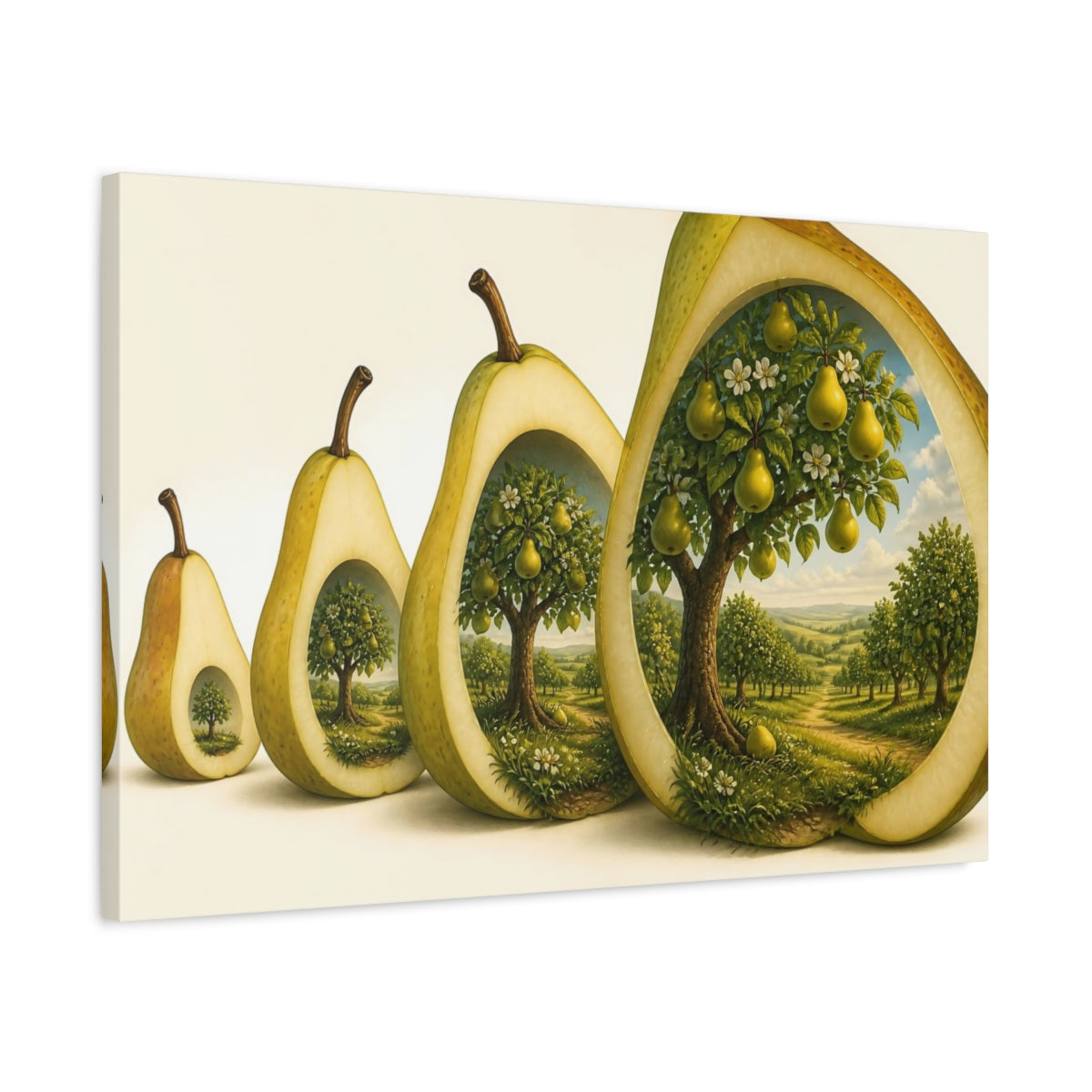 Side Mockup 2. Pear Illusion Orchard shown as canvas print