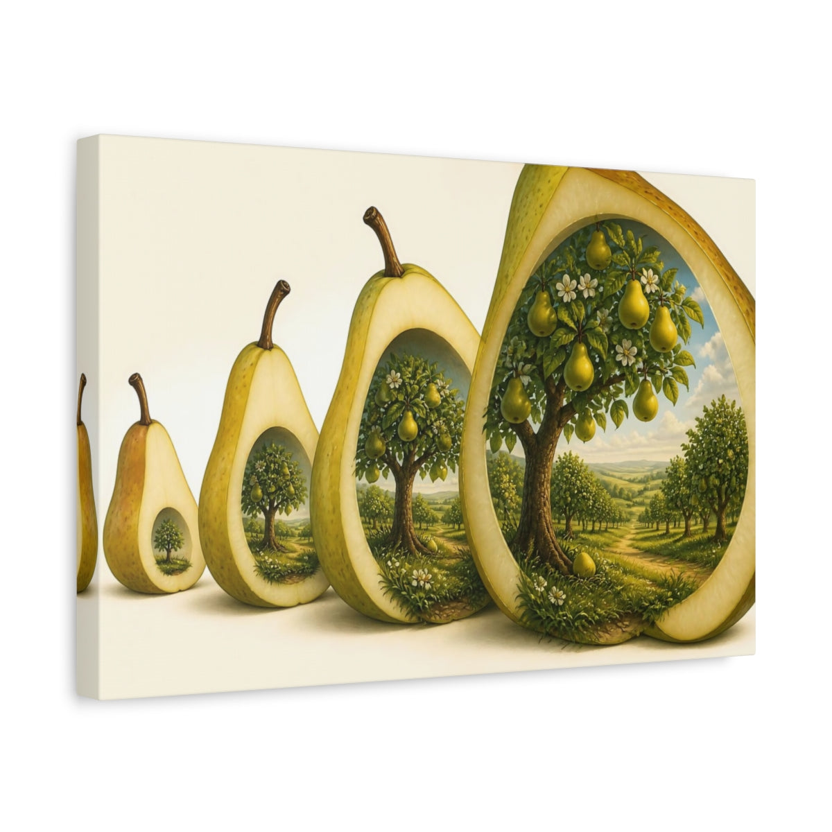 Side Mockup 4. Pear Illusion Orchard shown as canvas print