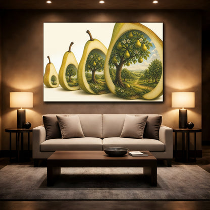 Mockup 2. Pear Illusion Orchard shown as canvas print