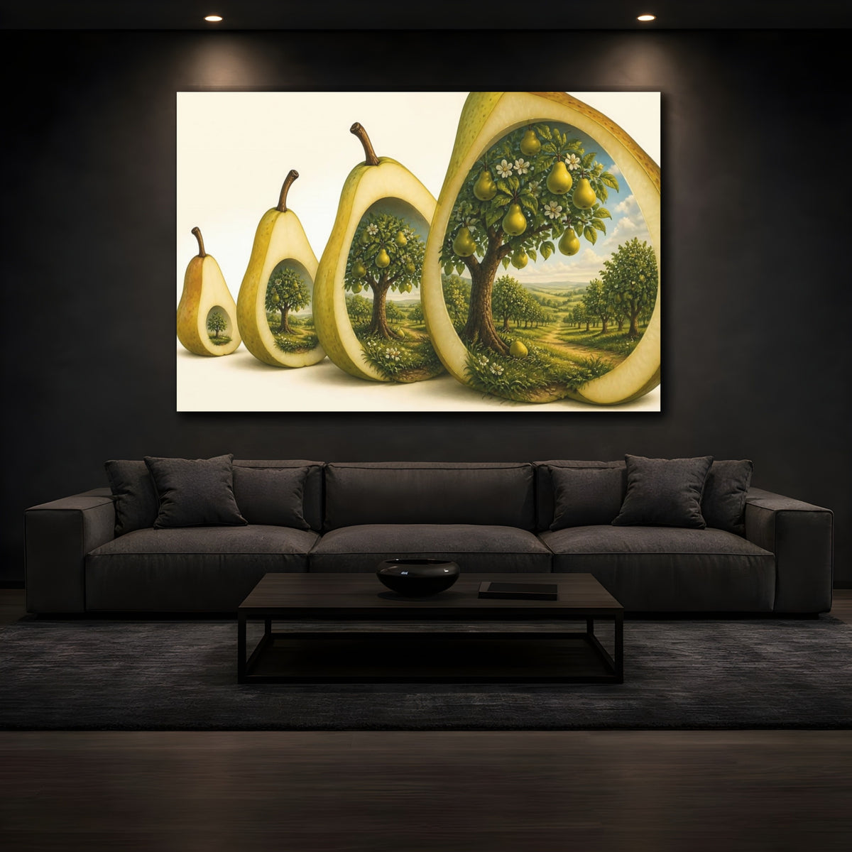 Mockup 3. Pear Illusion Orchard shown as canvas print