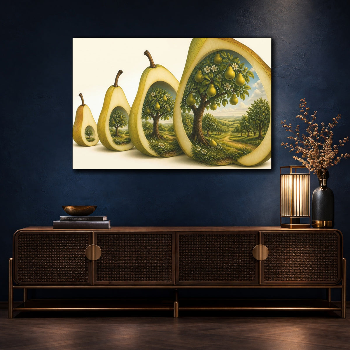 Mockup 4. Pear Illusion Orchard shown as canvas print