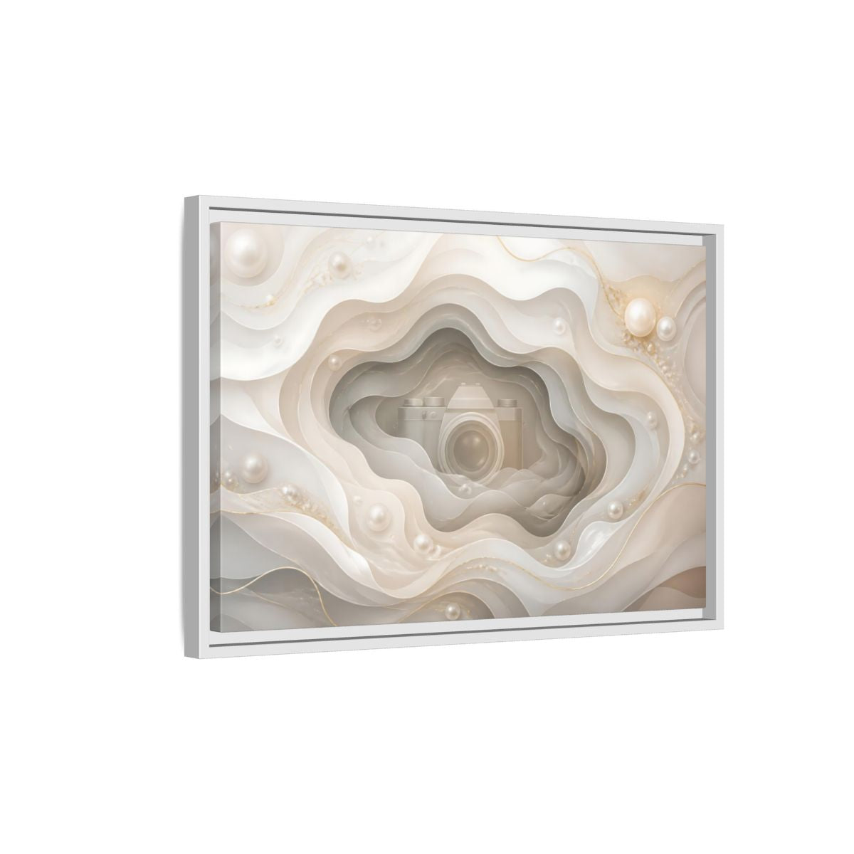 Side Mockup 1. Pearl Camera Dreamscape shown as framed canvas print
