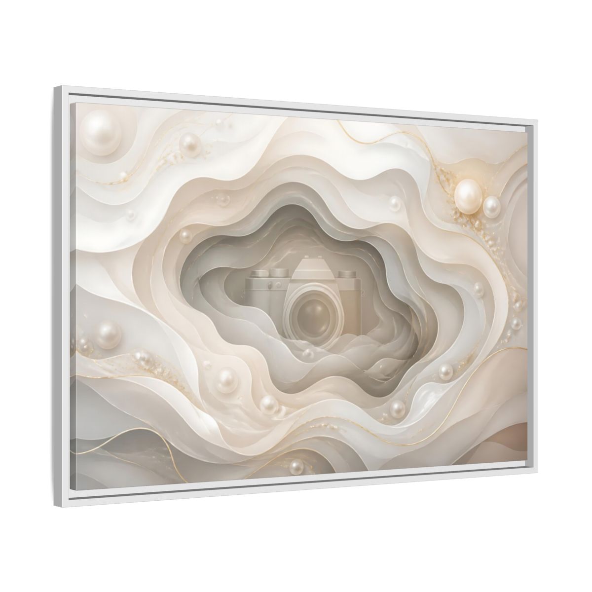 Side Mockup 9. Pearl Camera Dreamscape shown as framed canvas print