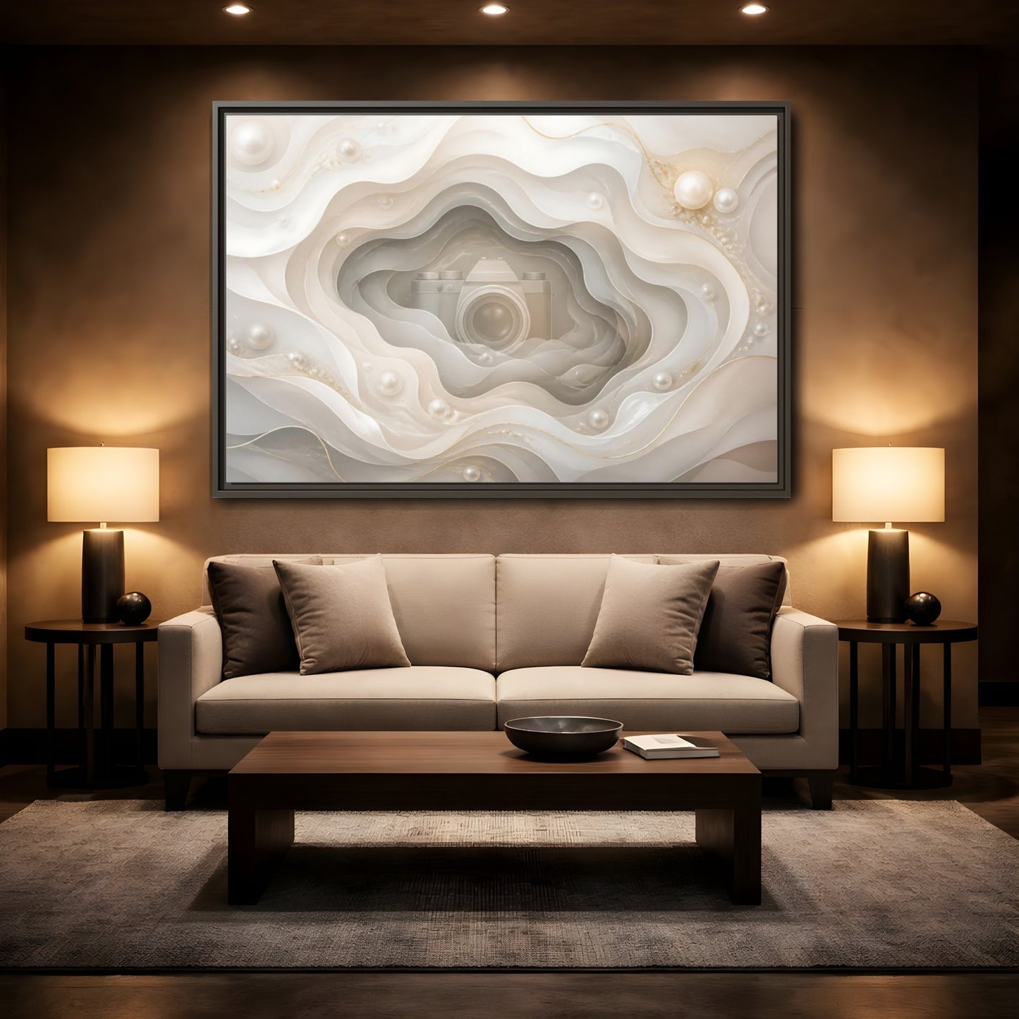 Mockup 2. Pearl Camera Dreamscape shown as framed canvas print