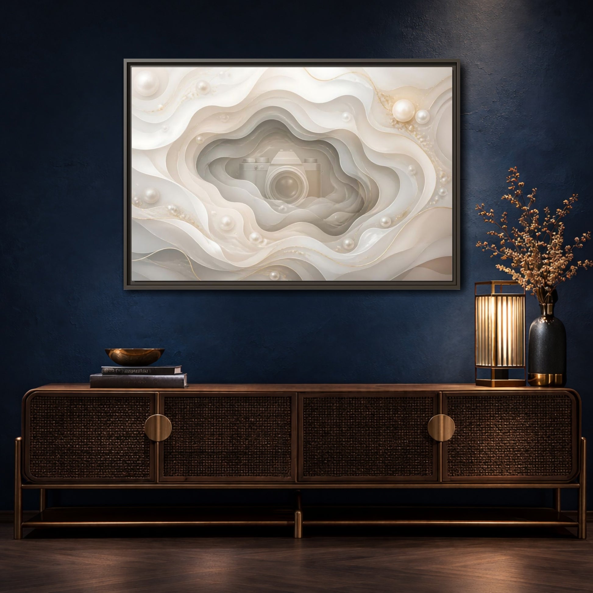 Mockup 4. Pearl Camera Dreamscape shown as framed canvas print