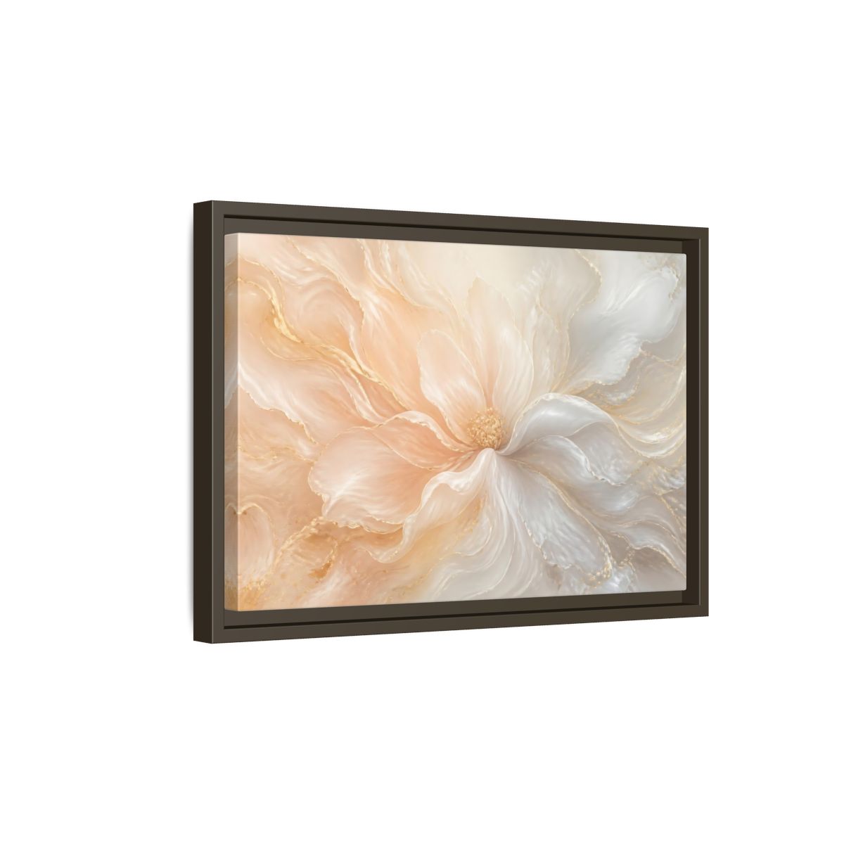 Side Mockup 5. Pearl Cream Floral Bloom shown as framed canvas print