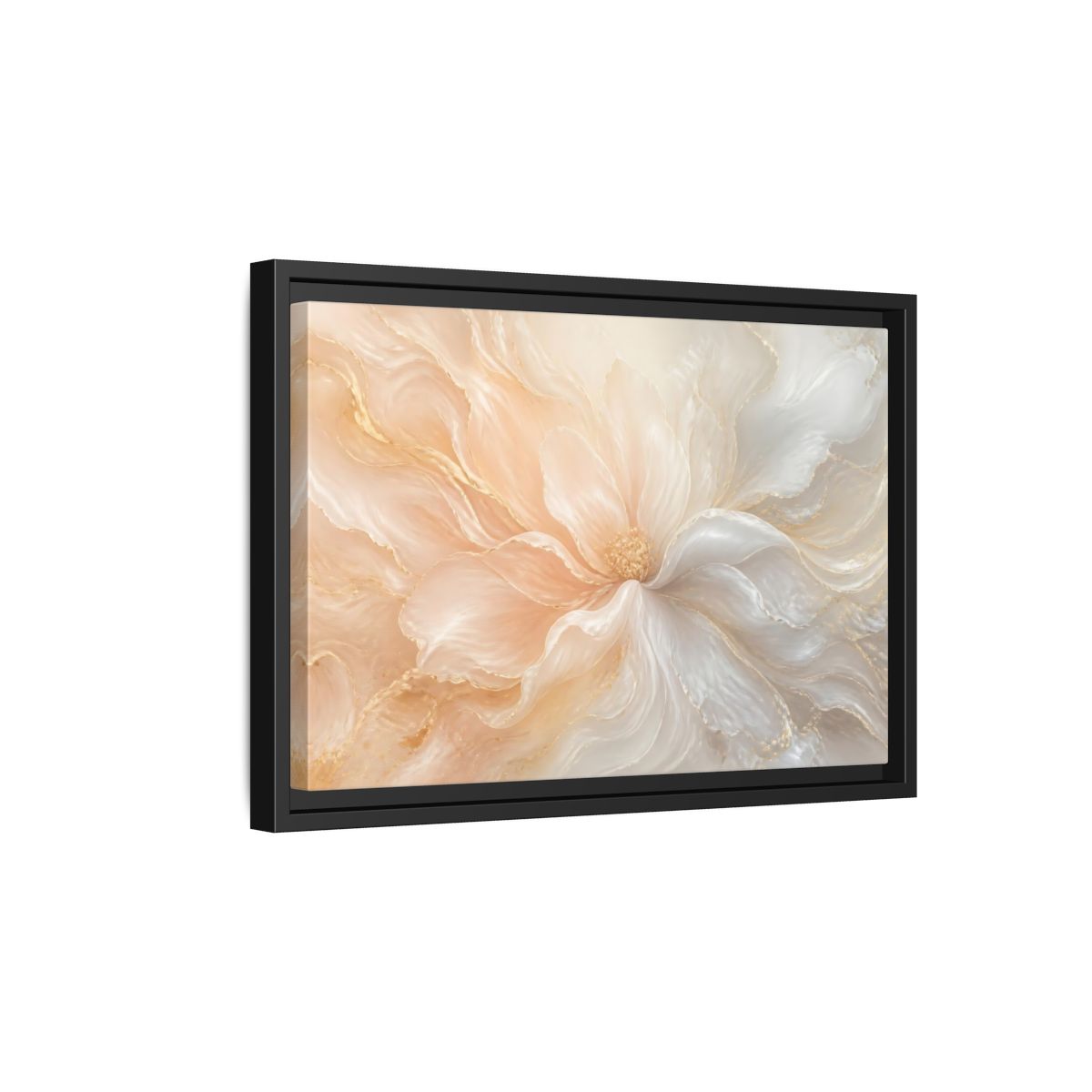 Side Mockup 6. Pearl Cream Floral Bloom shown as framed canvas print