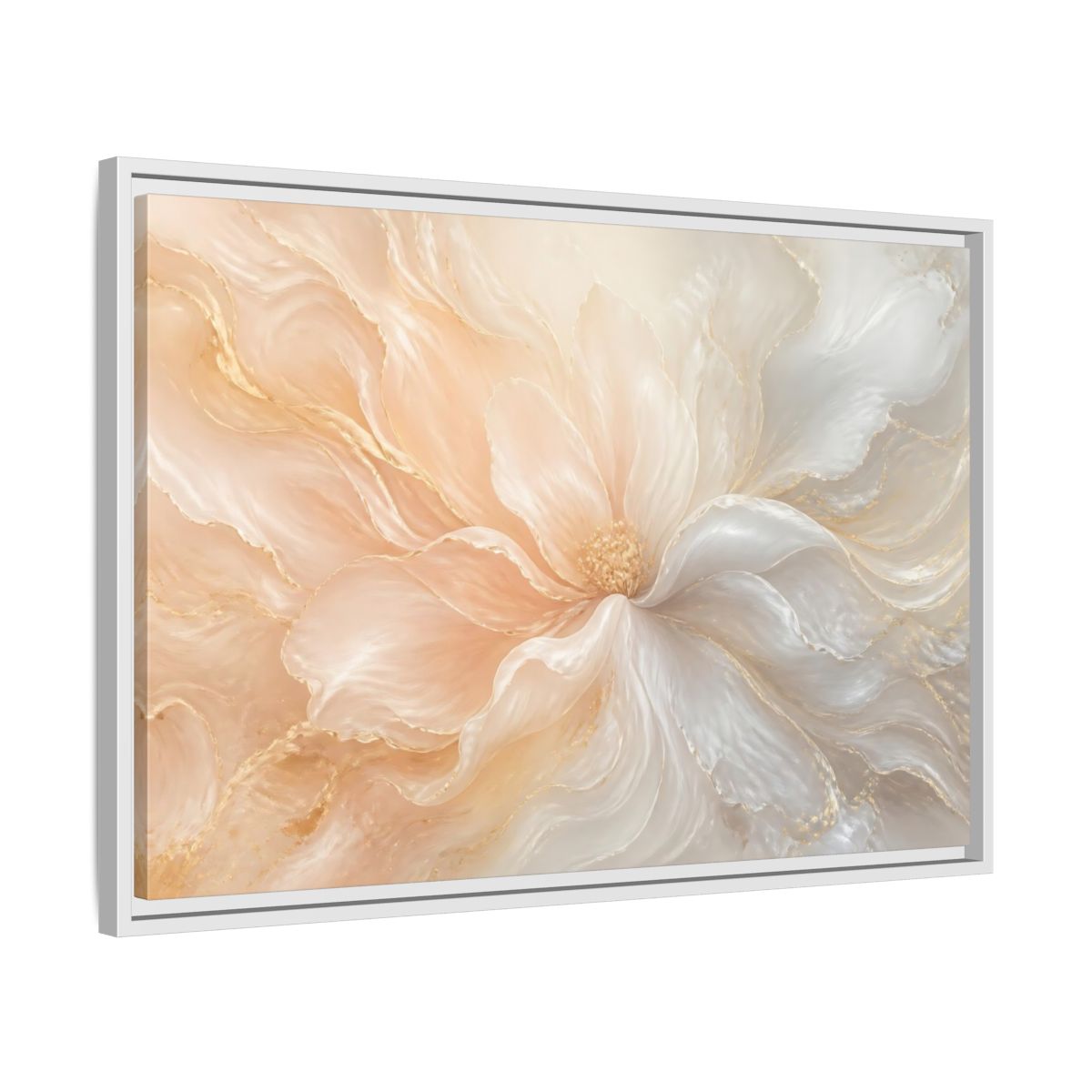 Side Mockup 10. Pearl Cream Floral Bloom shown as framed canvas print