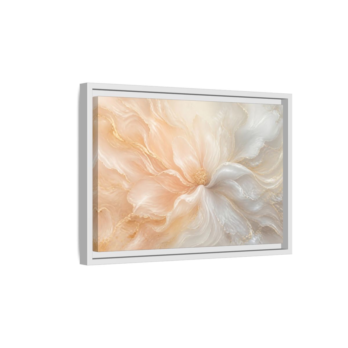 Side Mockup 4. Pearl Cream Floral Bloom shown as framed canvas print