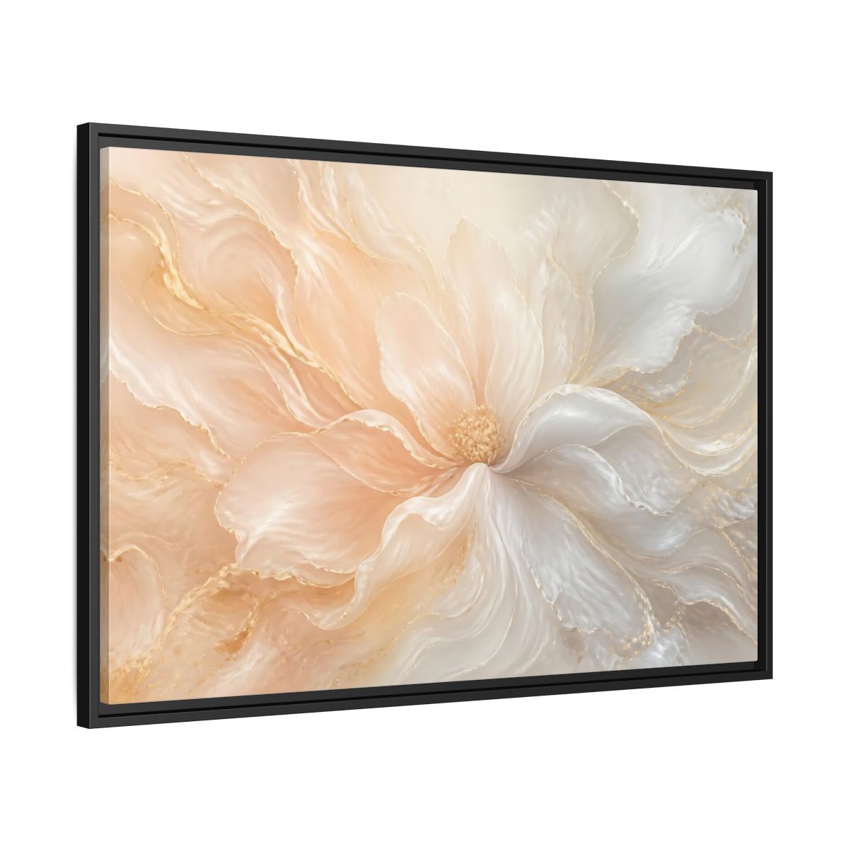 Side Mockup 13. Pearl Cream Floral Bloom shown as framed canvas print