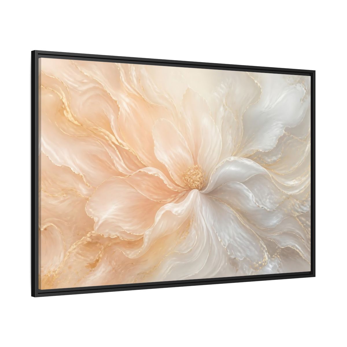Side Mockup 12. Pearl Cream Floral Bloom shown as framed canvas print