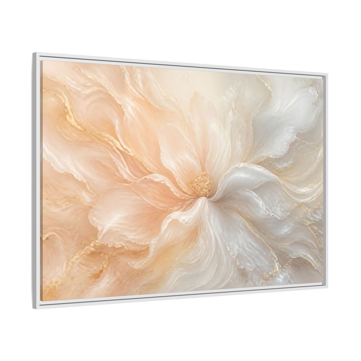 Side Mockup 7. Pearl Cream Floral Bloom shown as framed canvas print