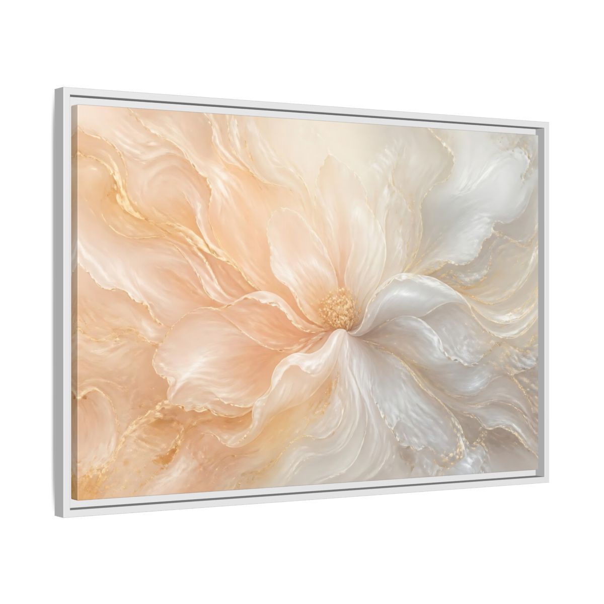 Side Mockup 9. Pearl Cream Floral Bloom shown as framed canvas print