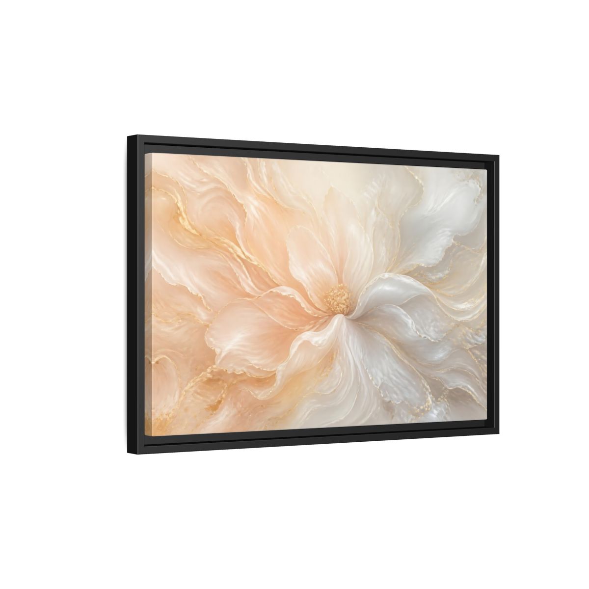 Side Mockup 3. Pearl Cream Floral Bloom shown as framed canvas print