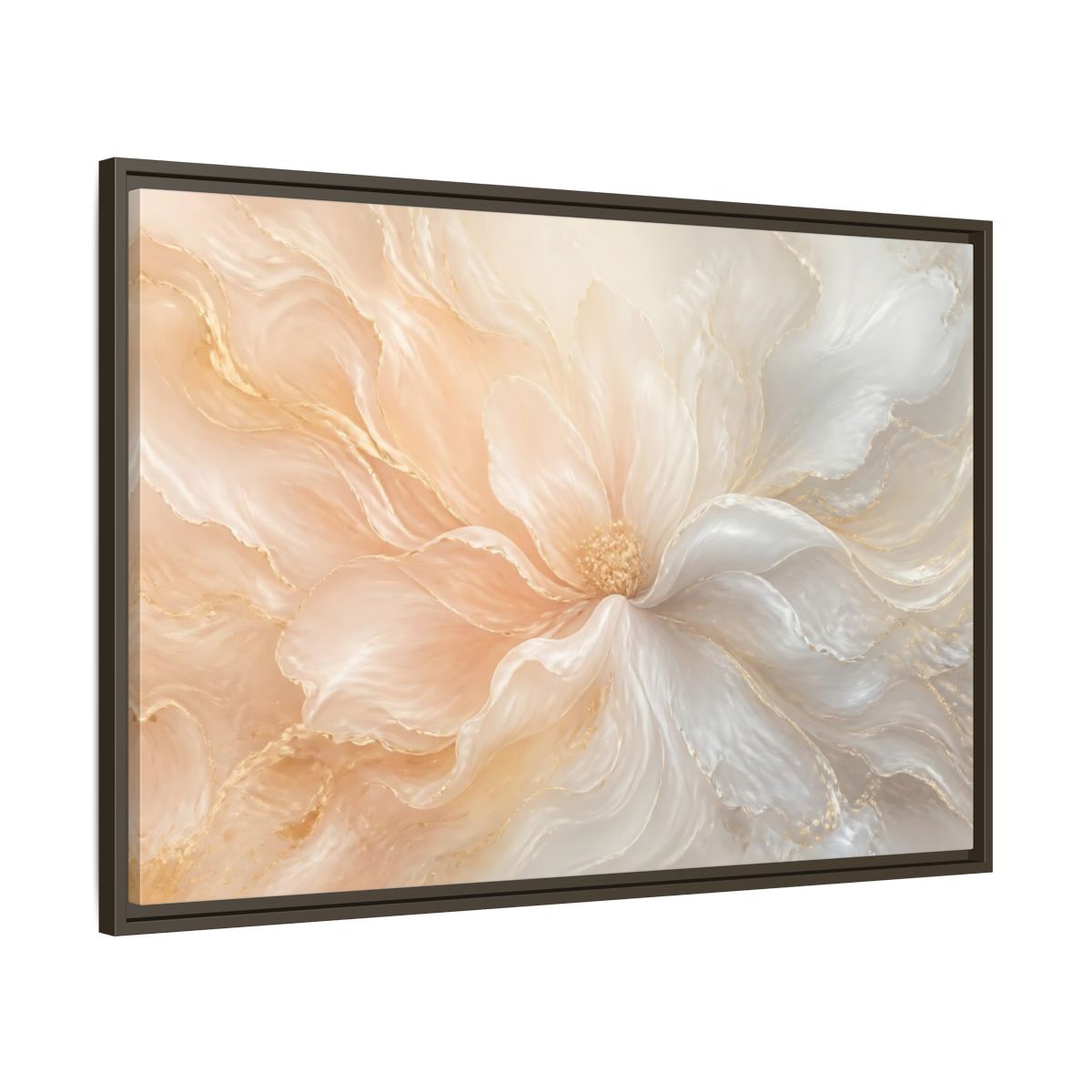 Main Mockup. Pearl Cream Floral Bloom shown as framed canvas print