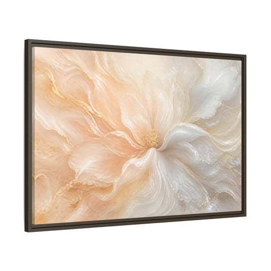 Main Mockup. Pearl Cream Floral Bloom shown as framed canvas print
