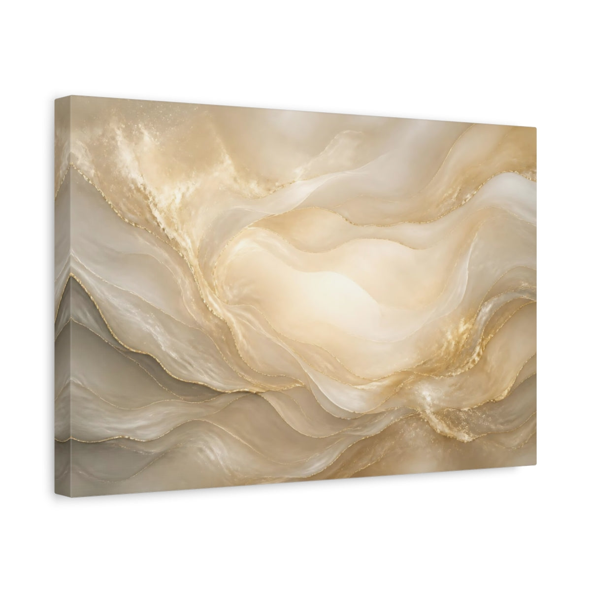 Side Mockup 4. Pearl Cream Gold Waves shown as canvas print