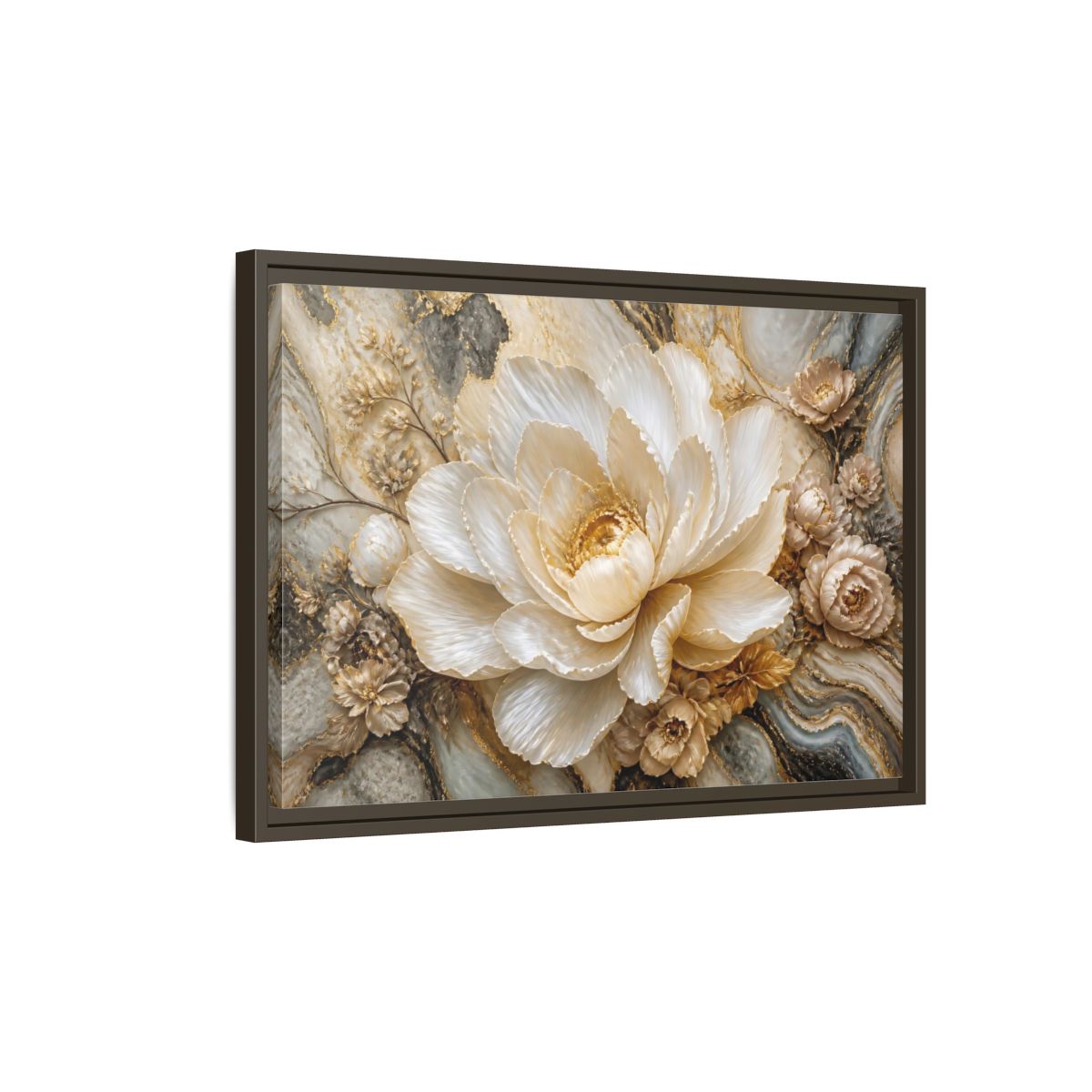 Side Mockup 2. Pearl Petal Blossom shown as framed canvas print