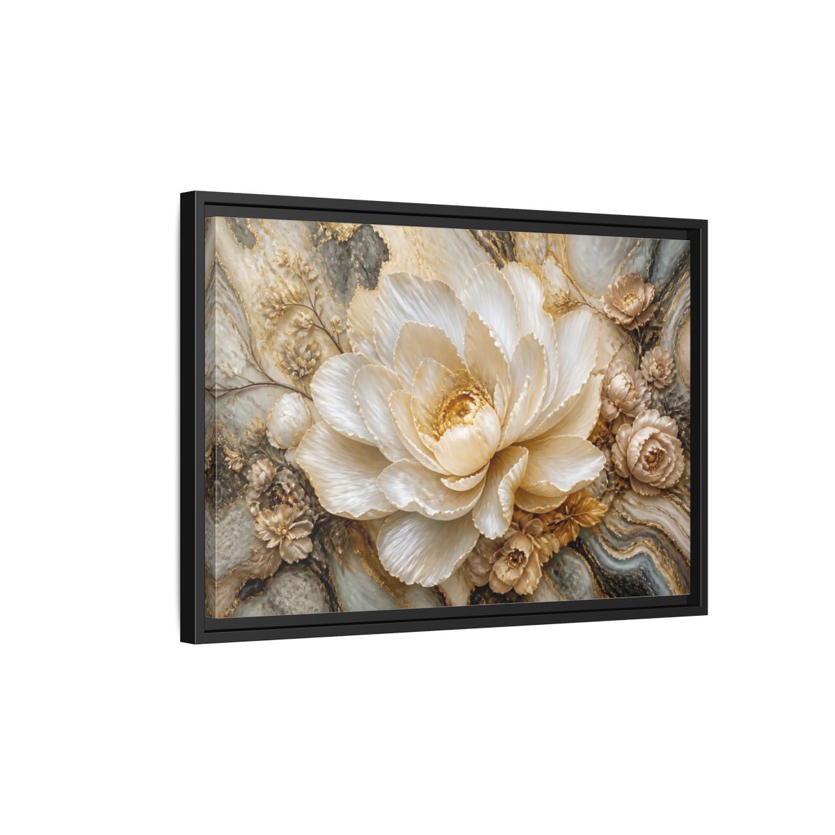 Side Mockup 3. Pearl Petal Blossom shown as framed canvas print