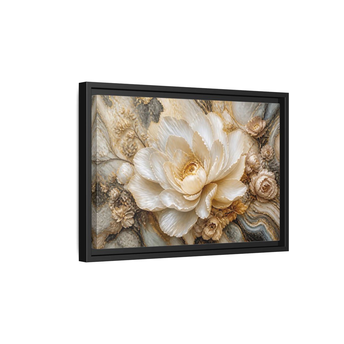 Side Mockup 6. Pearl Petal Blossom shown as framed canvas print